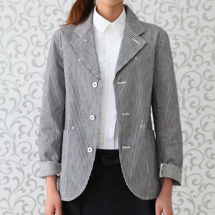 ジャケット RD6569 HAKUI セブンユニフォーム 長袖 ヒッコリーストライプ メンズ レディース カフェ 飲食店 厨房 制服 レストラン ユニフォーム ジャケット RD6569 HAKUI セブンユニフォーム 長袖 ヒッコリー