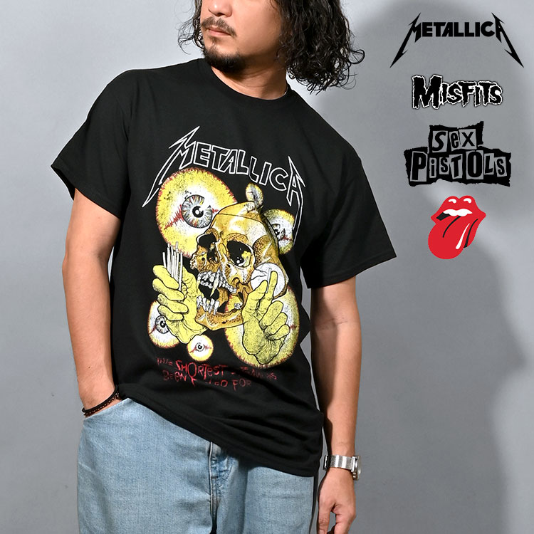 Tシャツ バンドTシャツ 半袖 ロックTシャツ メンズ レディース メタリカ ローリングストーンズ イギリス MISFITS ロック メタル パンク  唇 プリントTシャツ