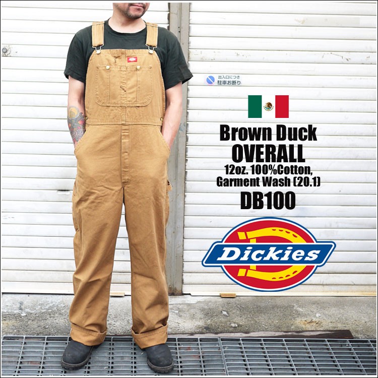 オーバーオール Dickies ディッキーズ DB100 DB-100 Brown-Duck ブラウン ダック ストライプ ワークショーツ ディッキ族  つなぎ 作業着