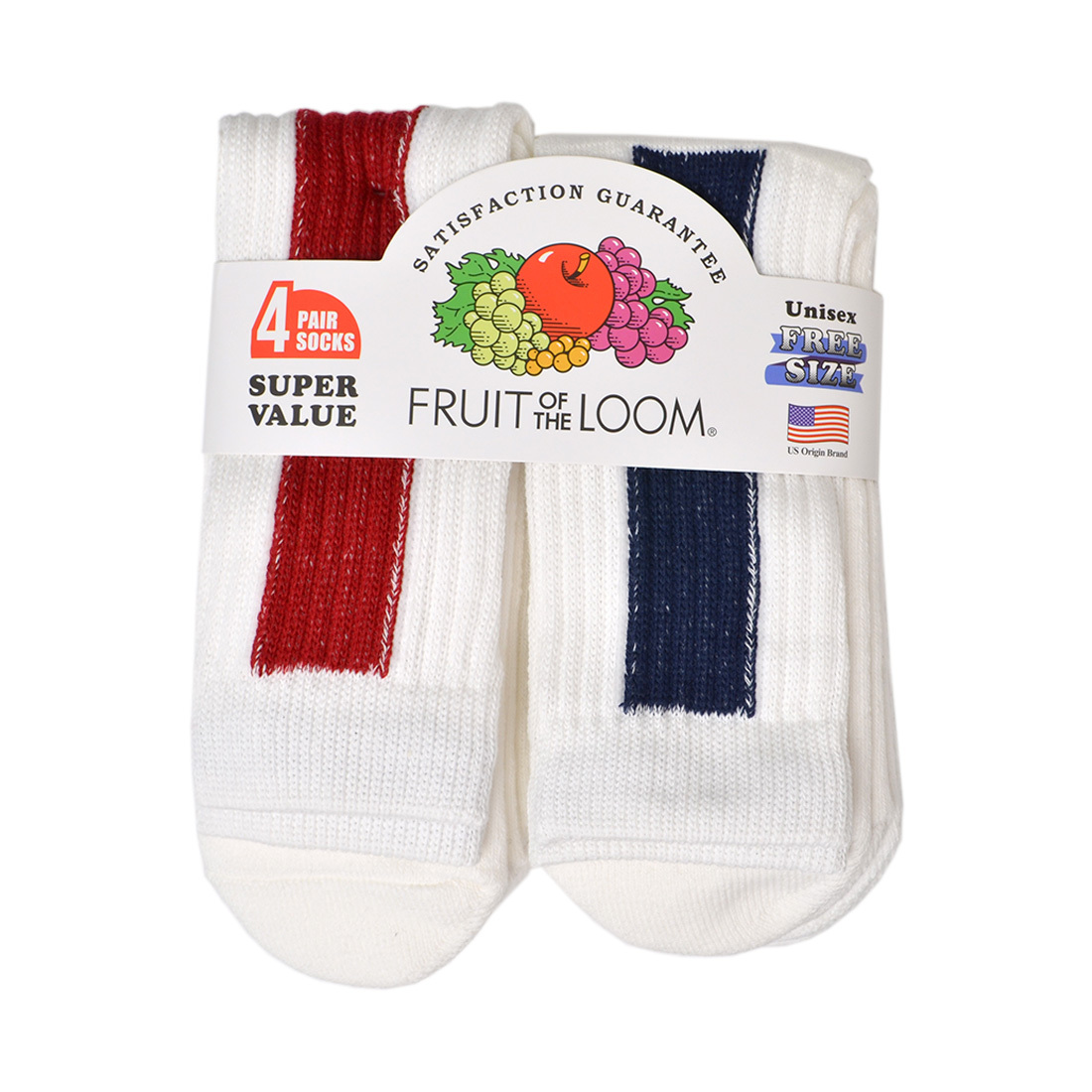 ソックス 4足セット FRUIT OF THE LOOM 靴下 フルーツオブザルーム クルーソックス SOX 4P 25-27cm メンズ  ラインソックス おしゃれ かわいい シンプル