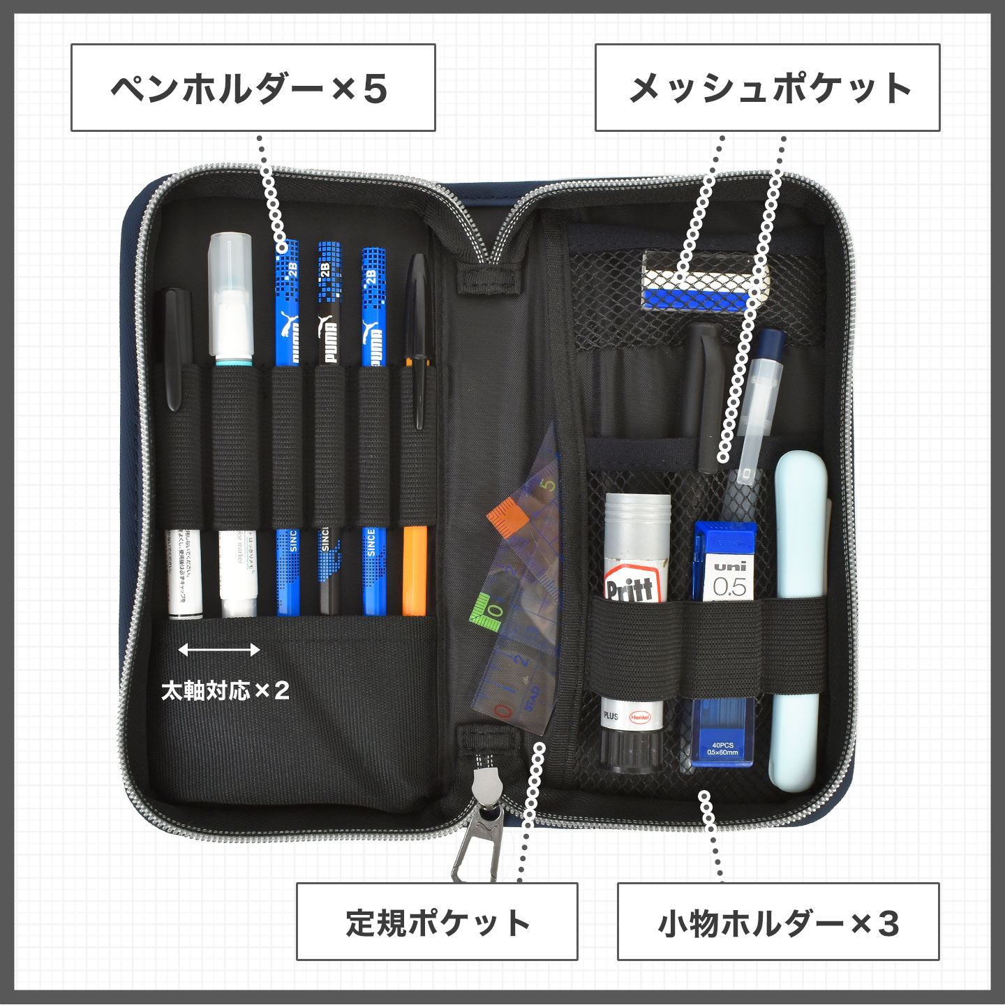 PUMA ペンケース 青 カーボンファイバー風 PUMA（プーマ） ペンケース 筆箱 小学生 男の子 男子 中学生 高学年