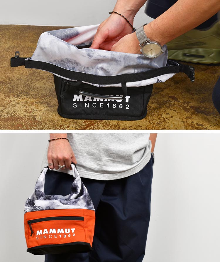 チョークバッグ MAMMUT マムート アウトドア 滑り止め チョーク 軽量 小物入れ 置き型 防塵ロールトップロック 収納 自立 ブラシホルダー付き  オレンジ カーキ