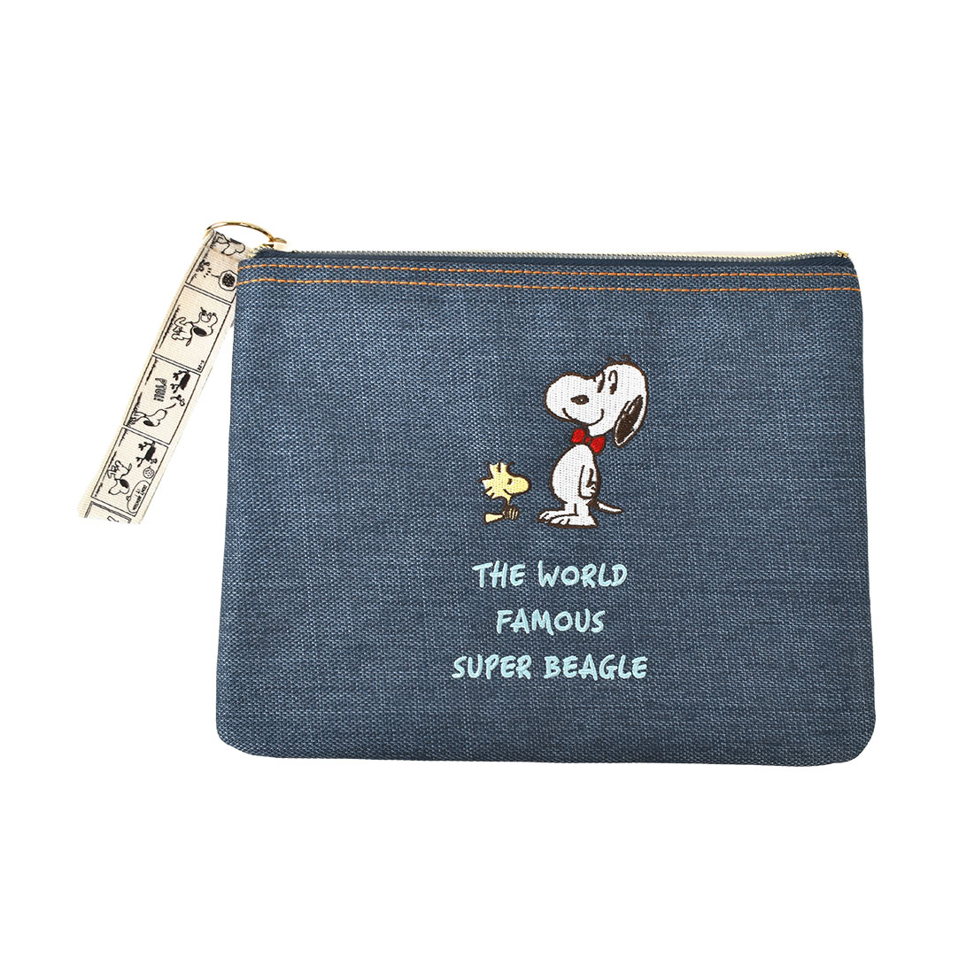 SNOOPY フラットポーチ スヌーピー 大きめ キャラクター デニム