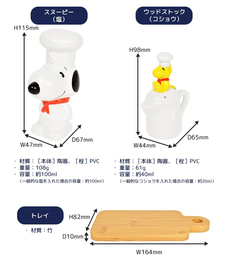 調味料入れ おしゃれ 陶器 スヌーピー 塩 コショウ 容器 シェフ