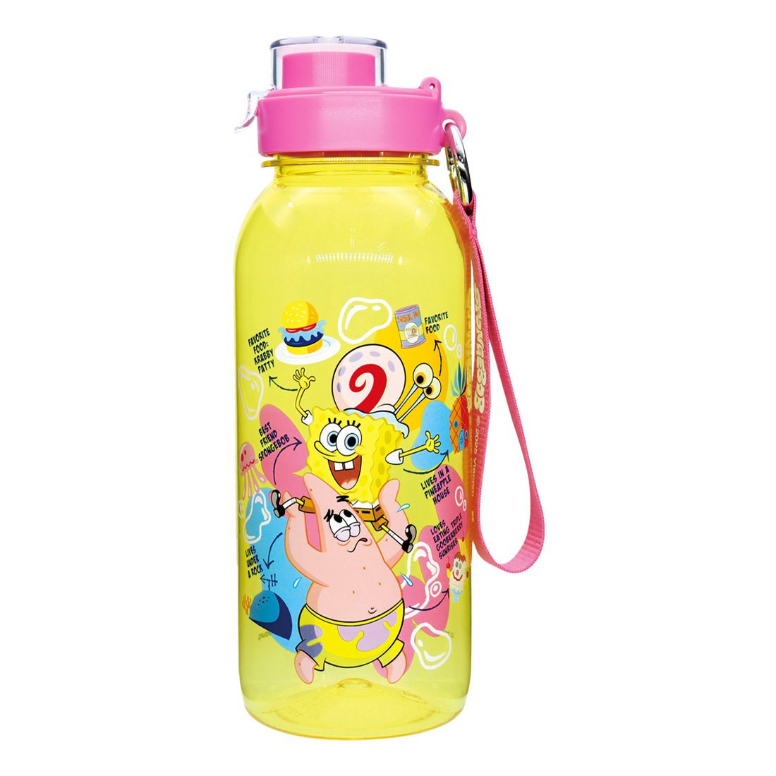 水筒 クリアボトル スポンジボブ 直飲み ドリンクボトル プラスチック 1リットル 大容量 1.1L 軽量 ストラップ ウォーターボトル | 大西賢製販 | 01