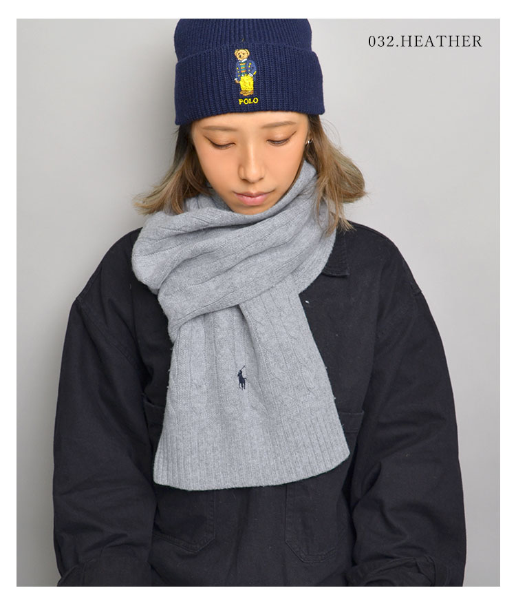 マフラー POLO RALPH LAUREN ポロ ラルフローレン マフラー レディース メンズ おしゃれ ウール シンプル ケーブル編み  25.5×183cm ポニー 刺繍 黒 送料無料