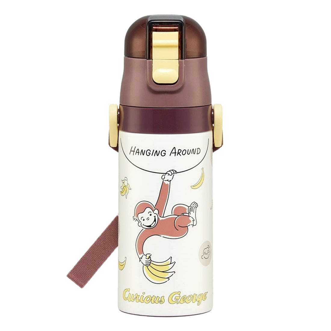 水筒 マグ ボトル おさるのジョージ 小学生 キッズ 子供 2way コップ ストロー ワンタッチ 保温 保冷 350ml 400ml 魔法瓶 軽量 広口 ショルダー | スケーター | 01