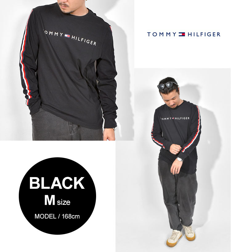 Tシャツ 長袖 メンズ レディース TOMMY HILFIGER トミーヒルフィガー ロンT カットソー 綿100% ロングスリーブ 袖テープ 袖ロゴ  シンプル おしゃれ 送料無料