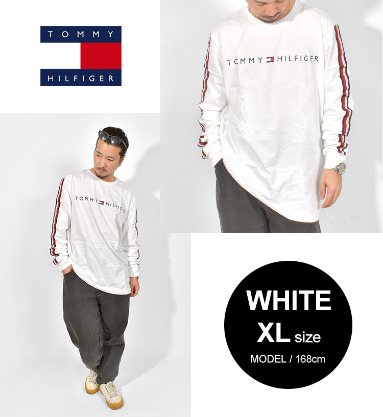 Tシャツ 長袖 メンズ レディース TOMMY HILFIGER トミーヒルフィガー ロンT カットソー 綿100% ロングスリーブ 袖テープ 袖ロゴ  シンプル おしゃれ 送料無料