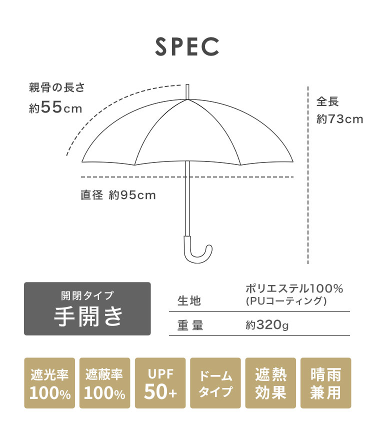 Wpc. 日傘 完全遮光 長傘 ドーム型 晴雨兼用 軽量 撥水 wpc