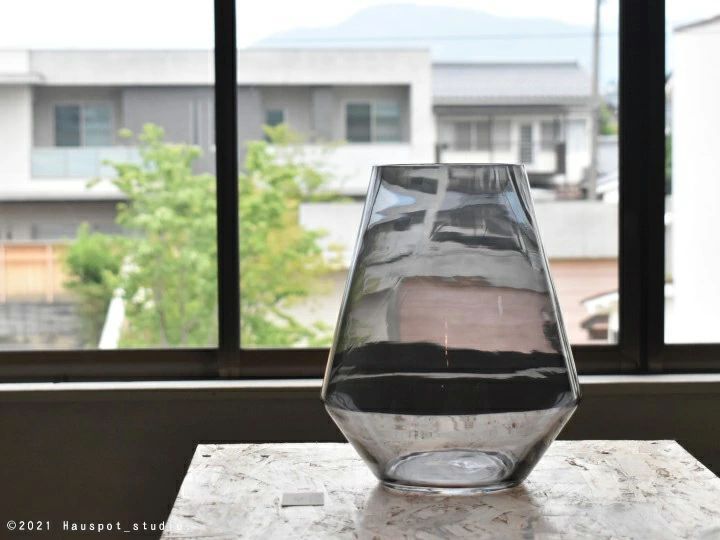 花瓶 枝物 大きめ モダン 北欧 ビッグガラスベース グレーガラス 直径