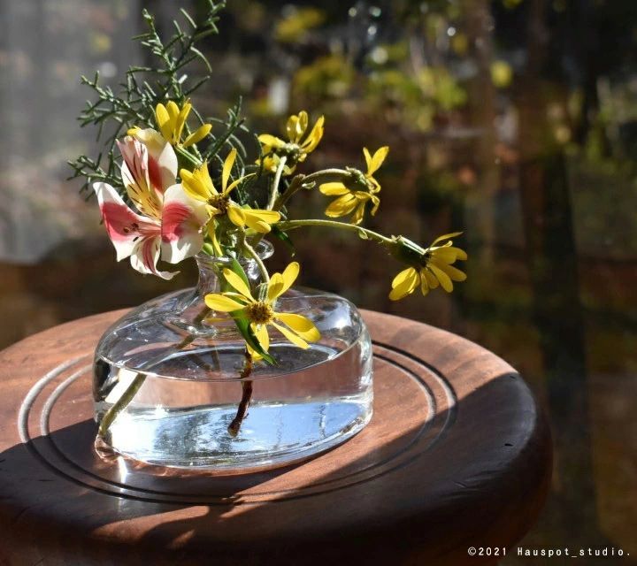 花瓶 ナチュラルテイスト 自然 北欧 クリアガラスベース 11.5cm×9cm×高さ8cm フラワーベース おしゃれ 円形 丸型 楕円 ギフト  新居祝い Mary