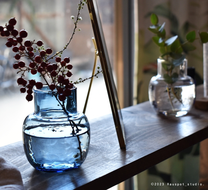 花瓶 一輪挿し おしゃれ 青 クリアSサイズ：約8.0cm丸×高さ9.5cm（口径