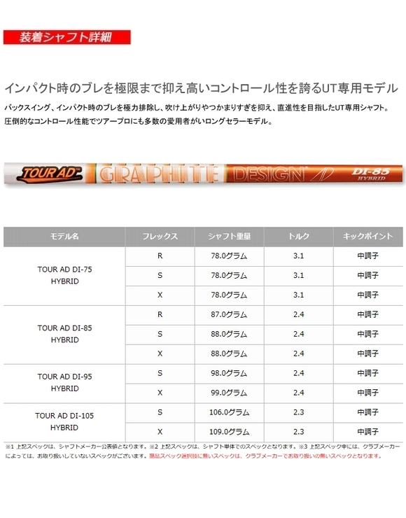 TaylorMade（テーラーメイド） スリーブ付きシャフト TourAD DI HYBRID