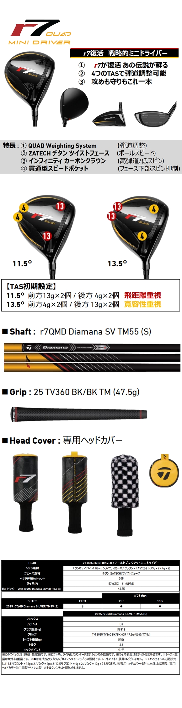 新品テーラーメイド r7 Quad 24ベンタスブラック 7Xミニドライバー用 楽天市場】テーラーメイド R7 ミニドライバー 日本正規品 2025年