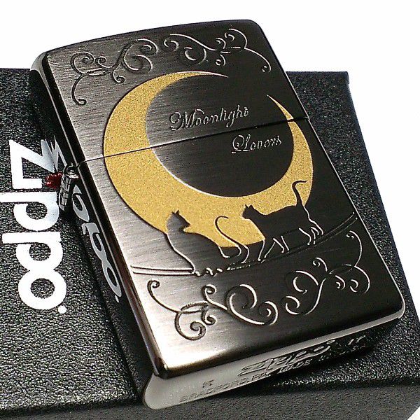 ジッポ　ライター Zippo ジッポー ムーンライトラバーズ ネコ 三日月 猫