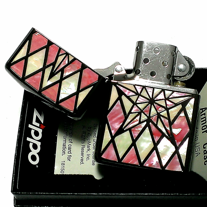 ZIPPO アーマー ジッポ シェルスター 両面加工 重厚 シェルインレイ 天然貝 ピンクシェル ホワイトシェル ブラックニッケル ライター