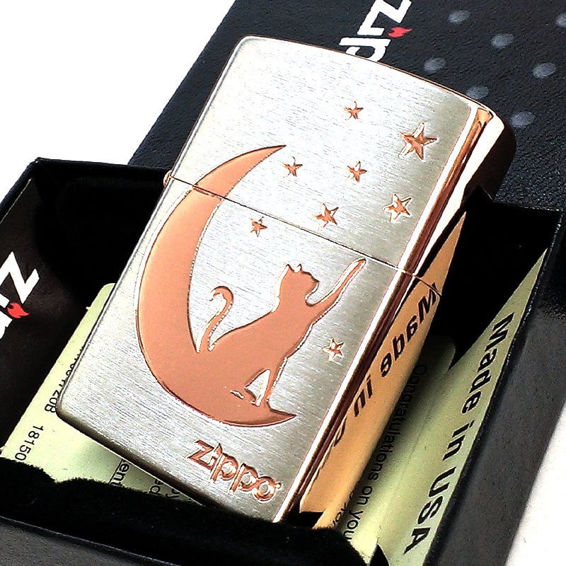 ZIPPO（ジッポー） ライター 月とネコ ジッポ ロゴ 可愛い シルバー 