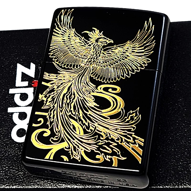 【人気商品】ZIPPO(ジッポー) ライター 二面鳳凰 黒金 金差し 二面連続加 ZIPPO（ジッポー） 二面鳳凰 ライター 二面連続加工 和柄 黒金 銀