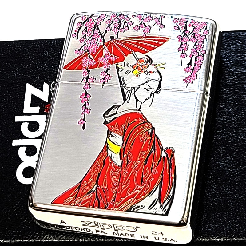 ZIPPO（ジッポー） ライター 芸者 紅色 和柄 ジッポ おしゃれ 枝垂桜