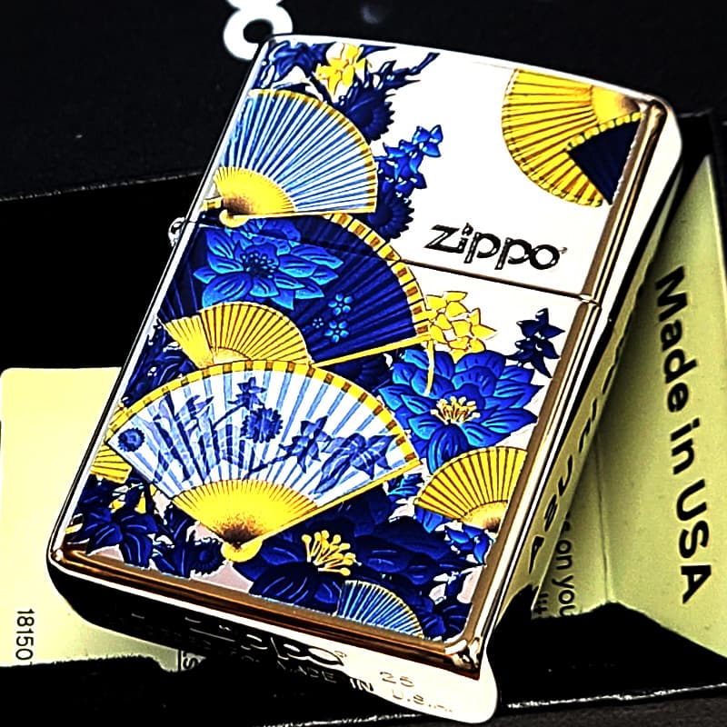 ZIPPO（ジッポー） ライター 和柄 扇子 ジッポ シルバー ブルー 和風 