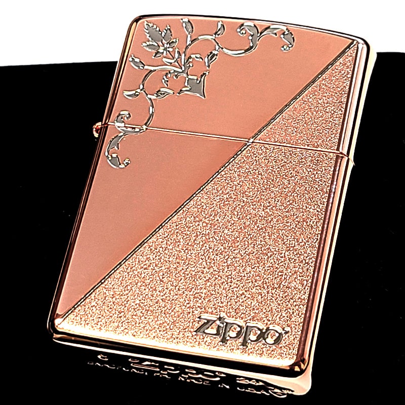 ZIPPO　ハイベーシック　ピンクミラー　未使用　　　　　　極浅彫り　両面加工 ZIPPO（ジッポー） アーマー ピンクゴールド アラベスク 彫刻 ジッポ