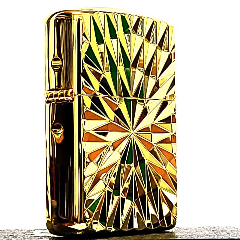 金色アーボック ZIPPO アーマー ダイヤカット 両面加工 彫刻 ジッポ ライター ゴールド