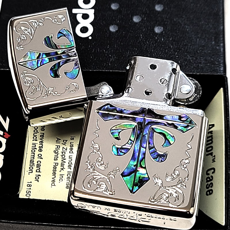 ZIPPO ライター アーマー シェルクロス ジッポ おしゃれ 貝貼り