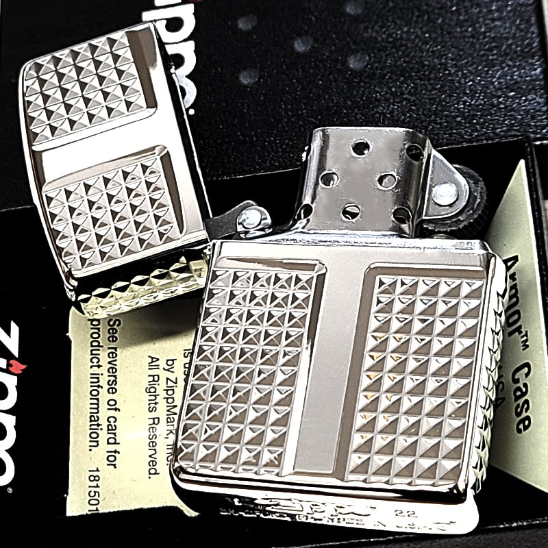 ZIPPO アーマー ダイヤカット 4面加工 ジッポーライター 鏡面シルバー 彫刻 かっこいい 銀 ダイアモンド 重厚 高級 ギフト