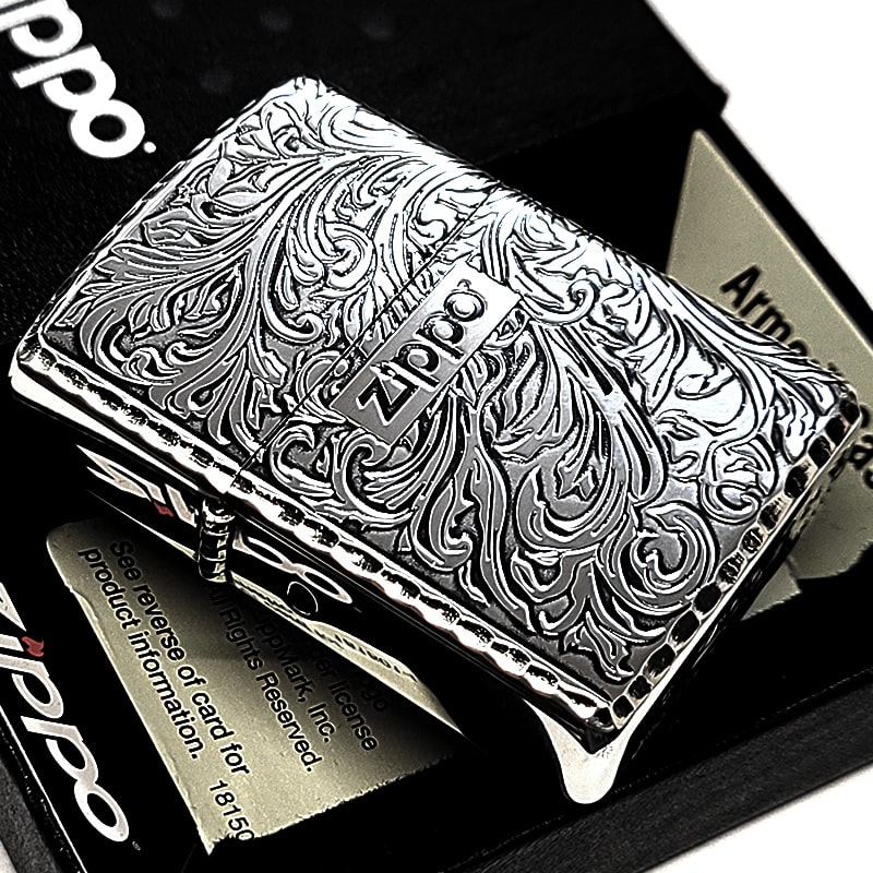 アラベスク彫刻 カスタム装飾モデル 観賞用 木製グリップ ZIPPO（ジッポー） アーマーアラベスク シルバー ジッポ ライター 彫刻