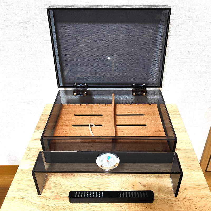 ヒュミドール アクリル製 加湿器 湿度計 セット シガーボックス クリア