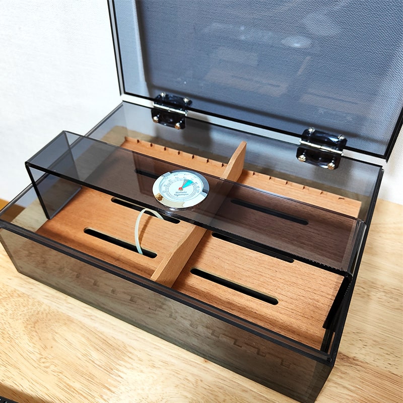 ヒュミドール アクリル製 加湿器 湿度計 セット シガーボックス クリア
