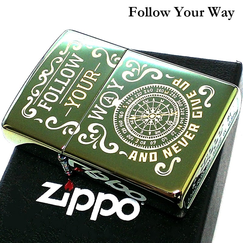 ZIPPO ライター Follow Your Way 羅針盤 ジッポ 可愛い グリーン レーザー彫刻 コンパス 鏡面仕上げ かっこいい おしゃれ  レディース