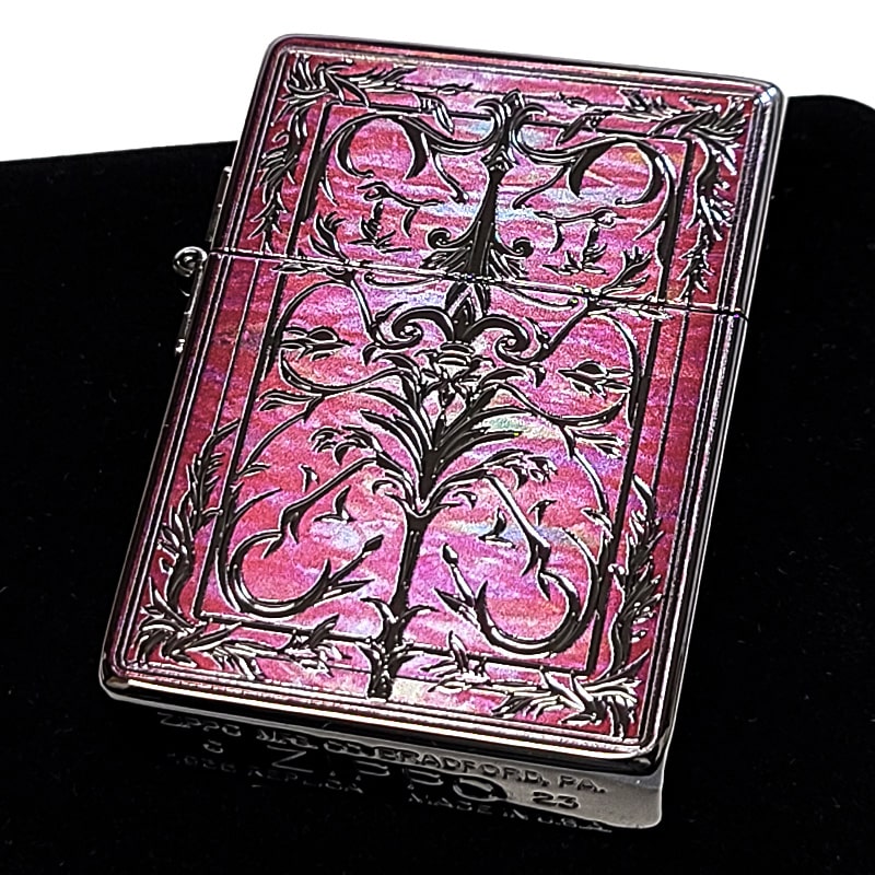 ZIPPO　ハイベーシック　ピンクミラー　未使用　　　　　　極浅彫り　両面加工 ZIPPO（ジッポー） ライター 1935 復刻レプリカ ゴシックアラベスク