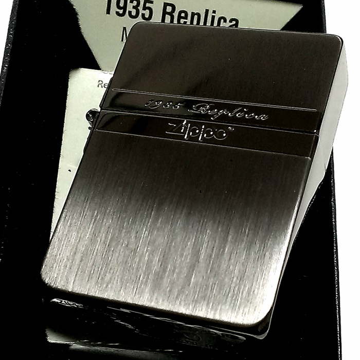 ZIPPO ライター かっこいい ミラーライン ジッポ 1935 復刻レプリカ ブラックニッケル サテン＆鏡面 おしゃれ シンプル メンズ プレゼント