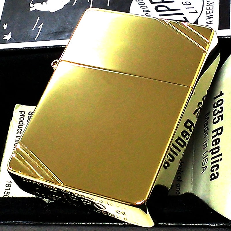 ZIPPO 1935 復刻レプリカ ダイアゴナルライン 金チタン ジッポ ライター チタンコート シンプル おしゃれ ゴールド 両面エッチング｜hayamipro