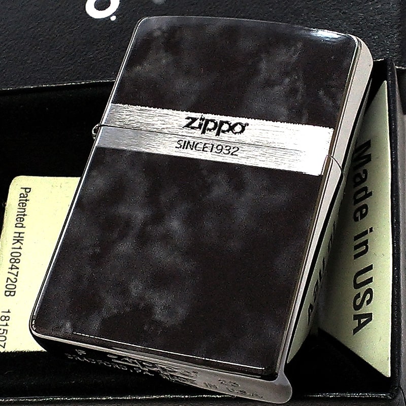 ZIPPO ブラック マーブル ライター ジッポ おしゃれ 彫刻 ロゴ