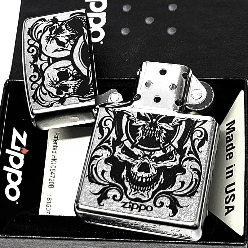 ZIPPO silver 十字架 スカル 蝶々 写真を追加 ZIPPO（ジッポー） ライター バタフライスカル ジッポ ストリート