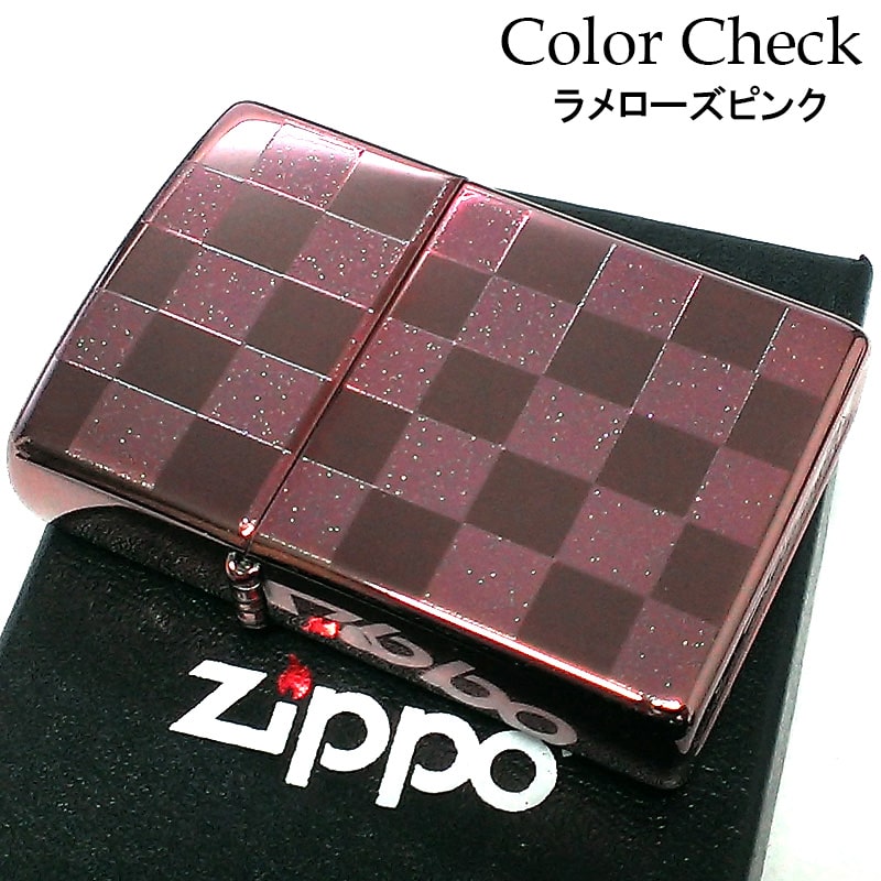 ZIPPO ライター カラーチェック ジッポ 市松模様 ローズ ピンク ラメ