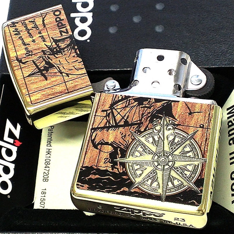 ZIPPO（ジッポー） ライター コンパス 真鍮いぶし仕上げ ゴールド 帆船 