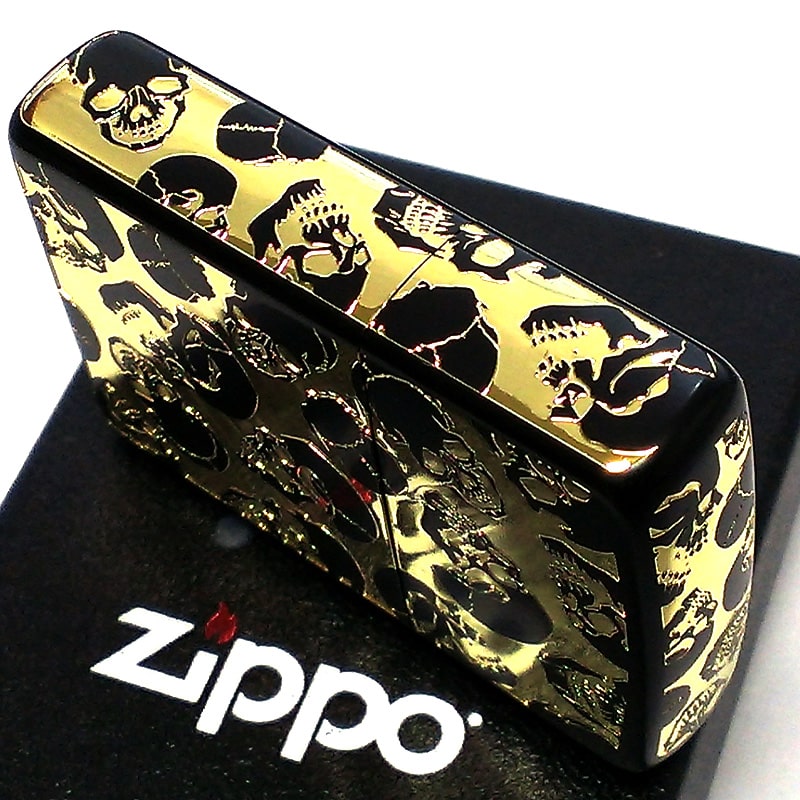 ZIPPO ライター 5面スカル ジッポ マットブラック 骸骨 かっこいい 銀