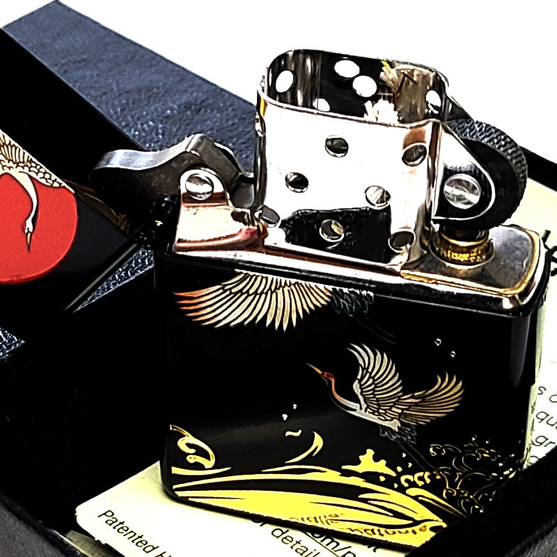 ZIPPO（ジッポー） 和柄 鶴 マットブラック ジッポ ライター 二面加工