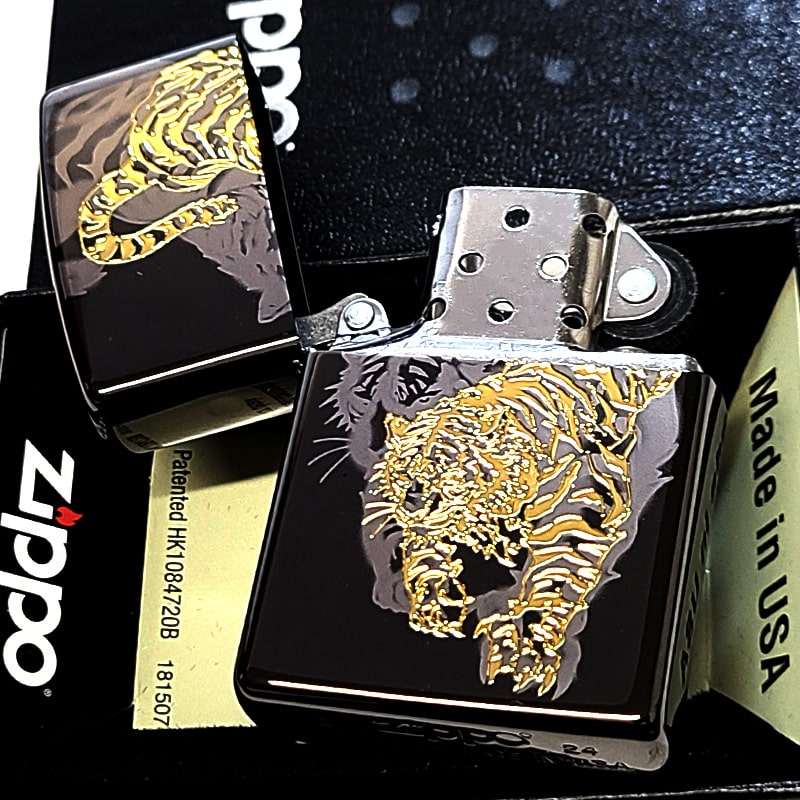 ZIPPO 虎柄　未使用 ZIPPO（ジッポー） ライター 和柄 虎 ジッポ お守り ブラックニッケル