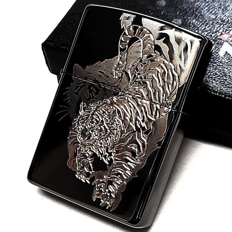 ZIPPO 虎 和柄 細密レーザー彫刻＆銀差し かっこいい ジッポ