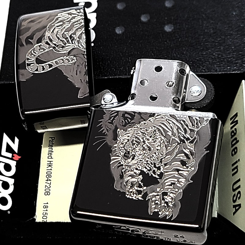 ZIPPO 虎 和柄 細密レーザー彫刻＆銀差し かっこいい ジッポ