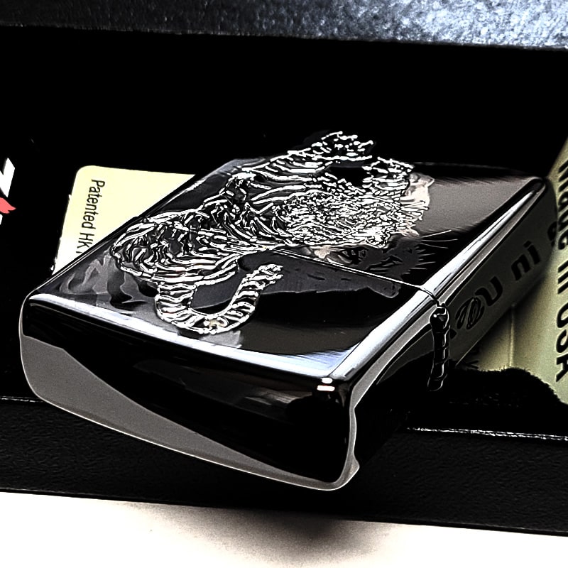 ZIPPO（ジッポー） 虎 和柄 細密レーザー彫刻＆銀差し かっこいい