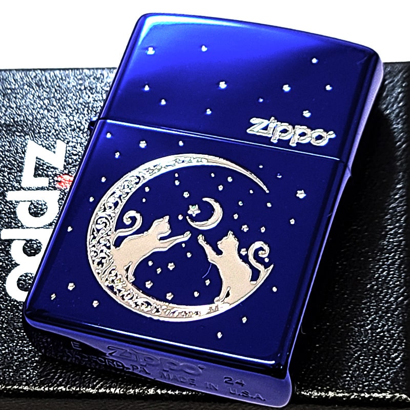 ZIPPO（ジッポー） ジッポ ライター 猫 月 イオンブルー シルバー ロゴ