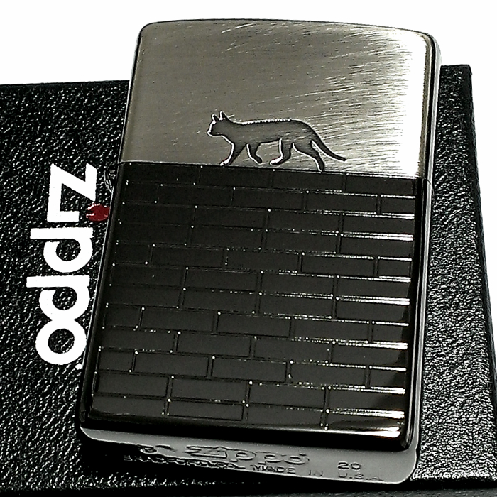 ZIPPO ライター ジッポ レンガ猫 ネコ キャット ブラックニッケル 