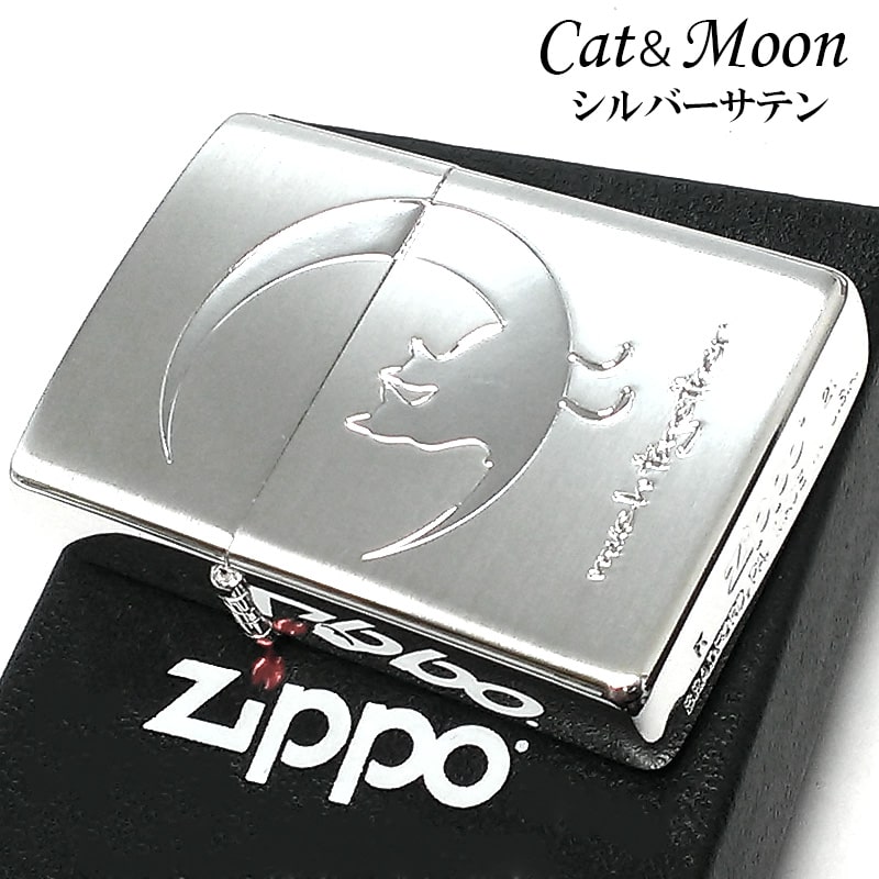 ZIPPO ネコ CAT & MOON ジッポ ライター 月 猫 かわいい 三日月 シルバー エッチング 女性 レディース ねこ シンプル