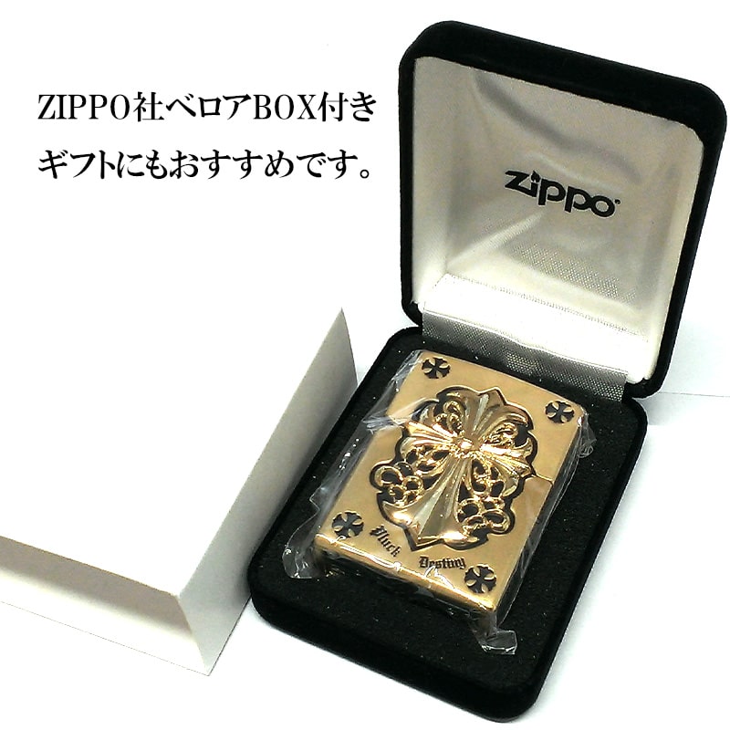 ZIPPO ライター メタルジャケット ジッポ 超重厚 艶消しゴールド クロスメタル 金タンク 5面デザイン 彫刻 メンズ 銀 十字架 アクセサリー